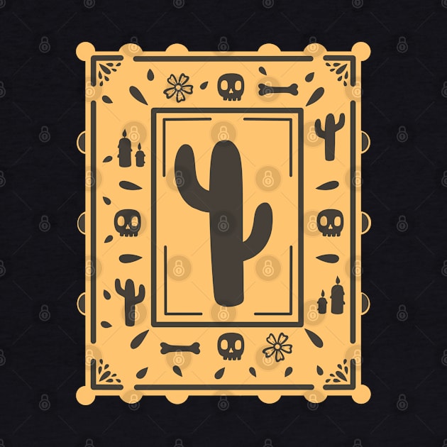 Dia De Los Muertos -  orange - Papel Picado - Black Cactus - Black Skull by Scriptnbones